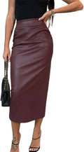 utcoco Womens Long Faux Leather Skirt Bodycon High Waist Slim Pencil Midi Skirt