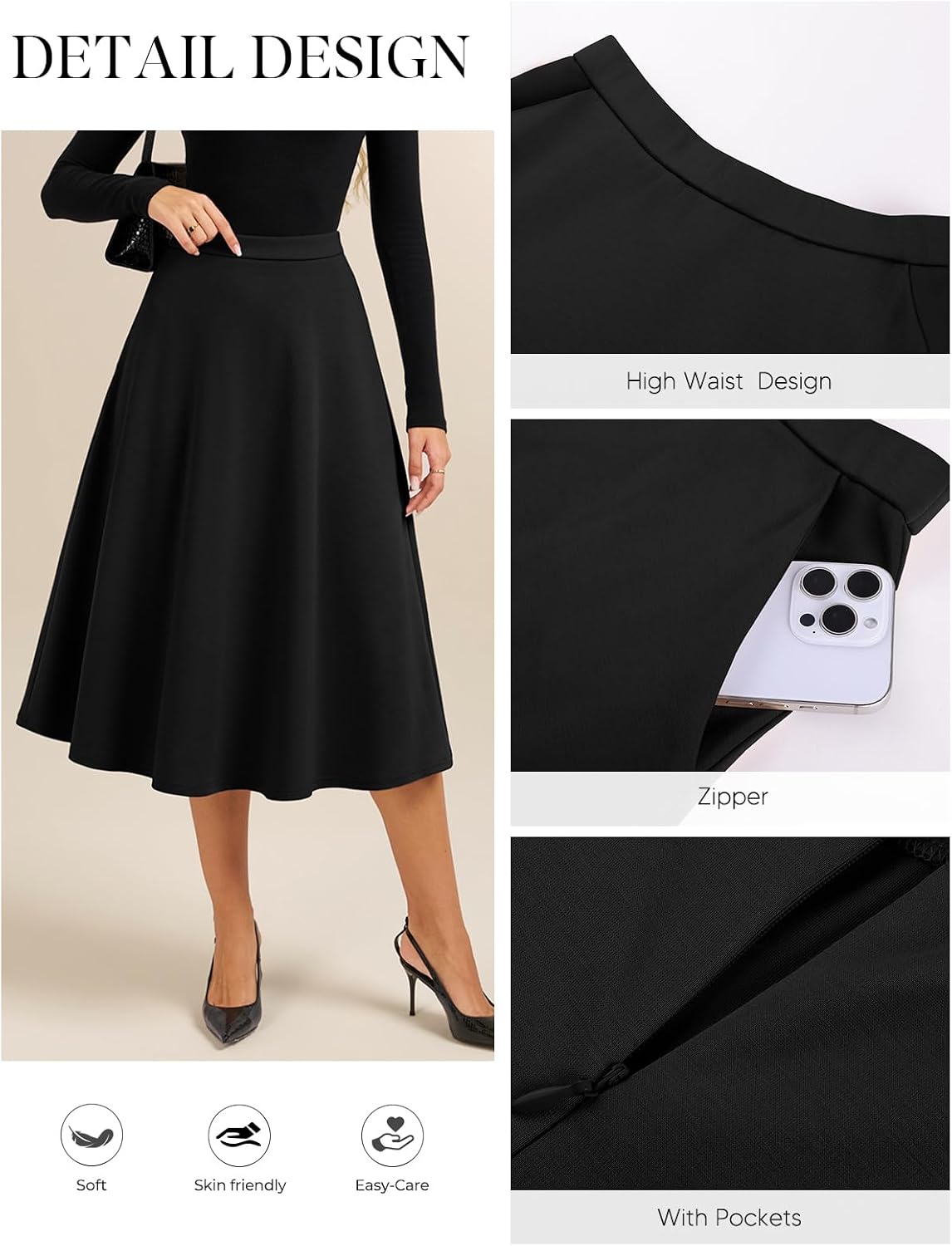 Belle Poque Womens 2026 Fall Winter Vinage High Waisted Midi Skirt