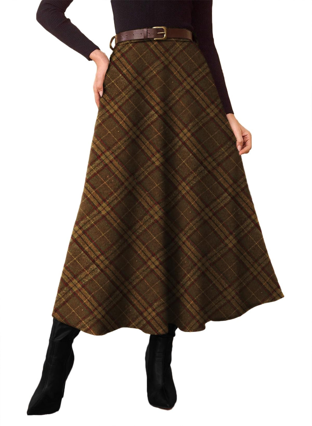 Pink Queen Plaid Skirts for Women A Line High Waist Flared Tartan Skirts