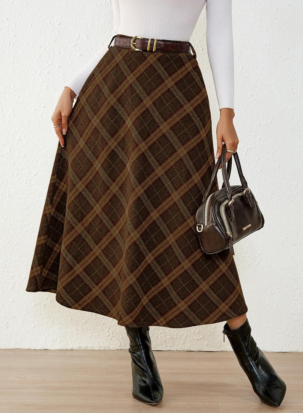 Pink Queen Plaid Skirts for Women A Line High Waist Flared Tartan Skirts
