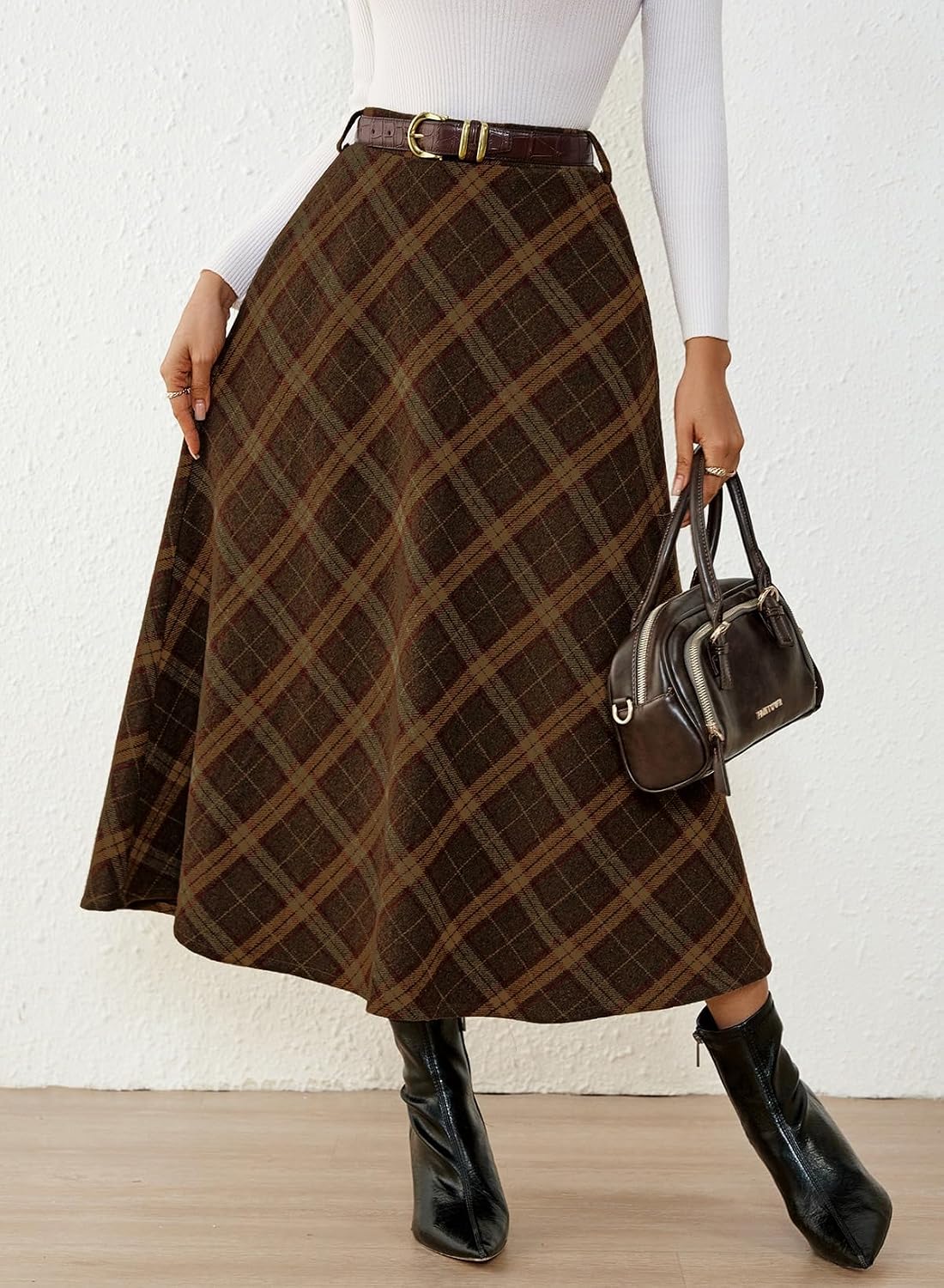 Pink Queen Plaid Skirts for Women A Line High Waist Flared Tartan Skirts