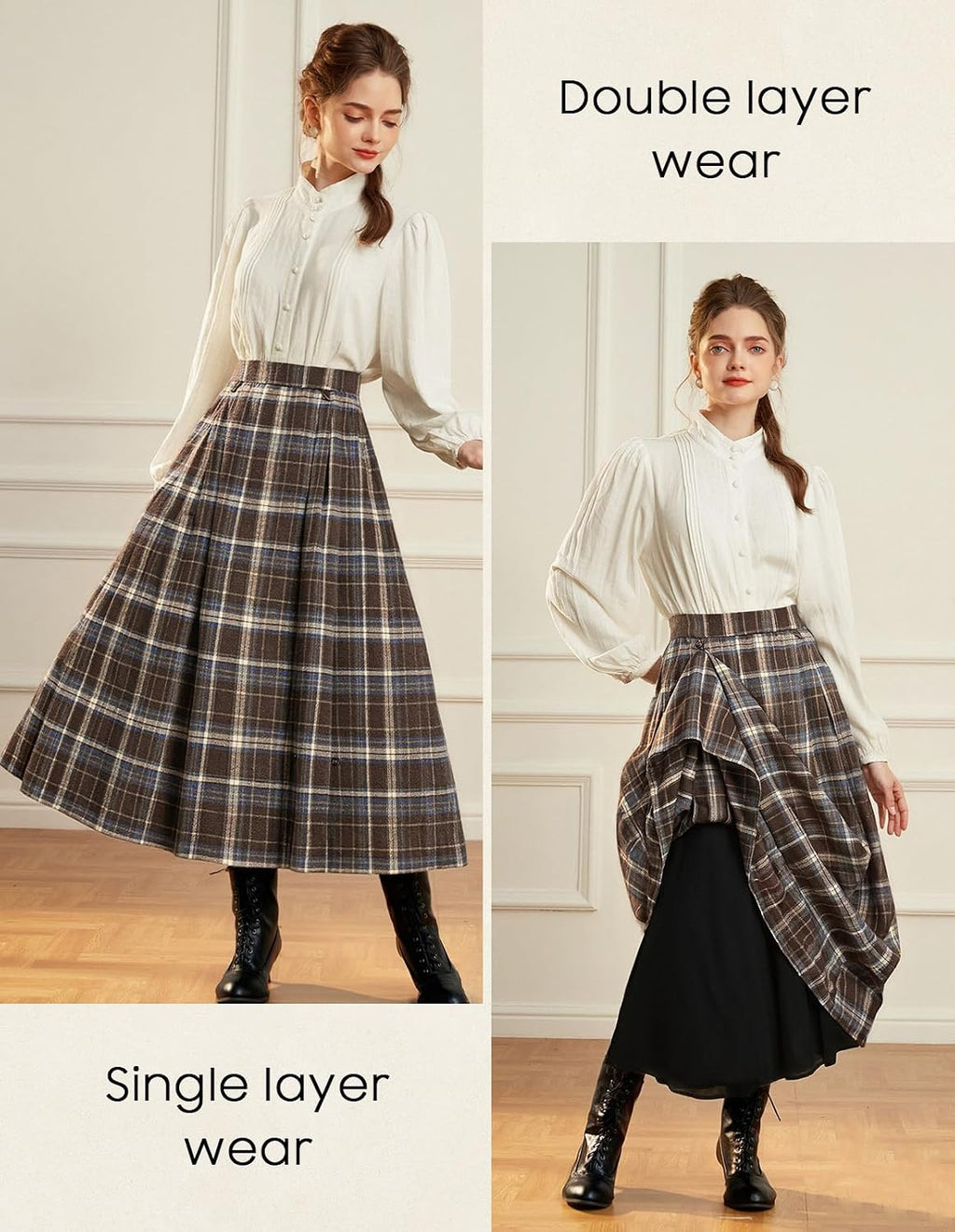 Scarlet Darkness Plaid Skirts for Women High Waist Layered Long Skirt