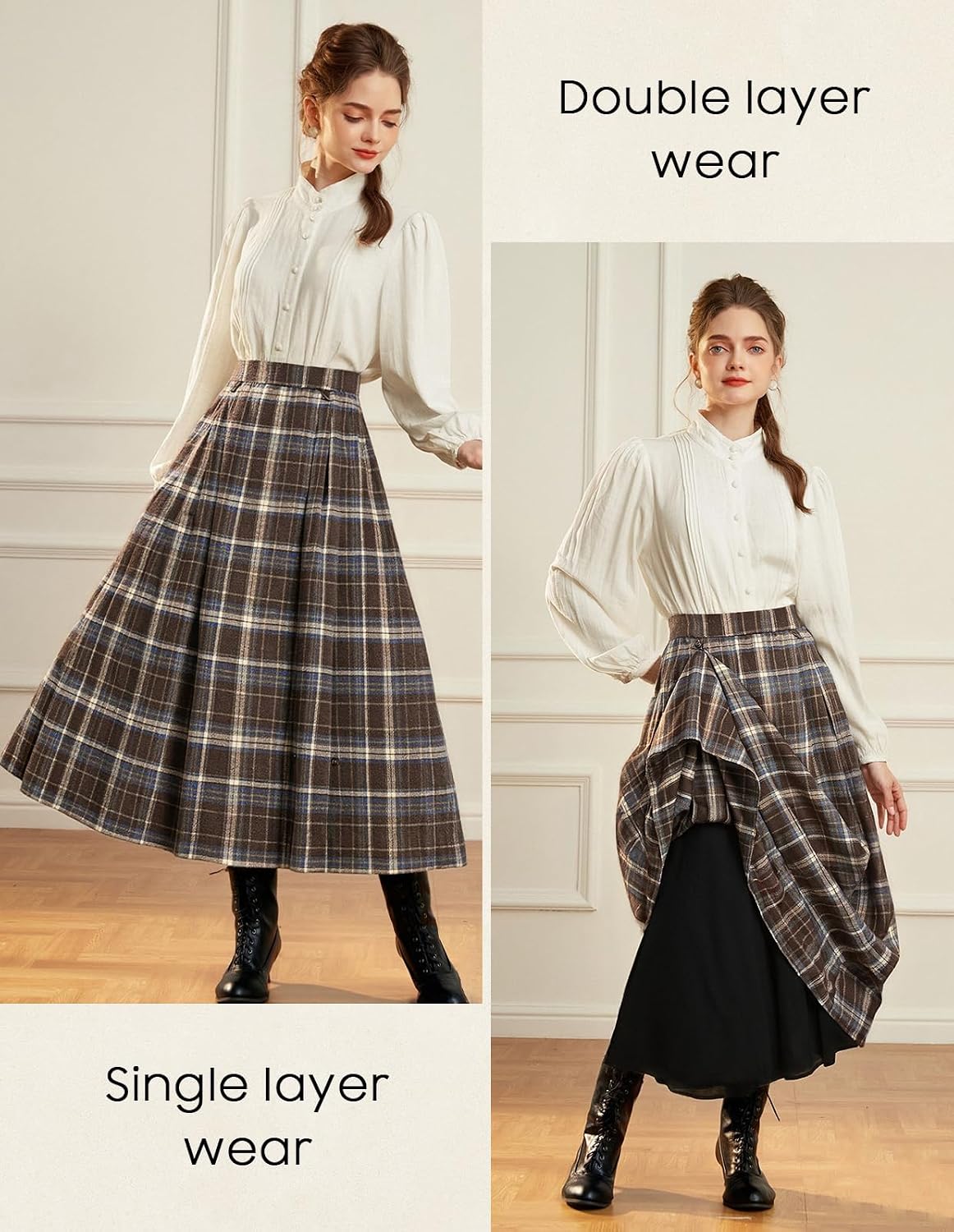 Scarlet Darkness Plaid Skirts for Women High Waist Layered Long Skirt