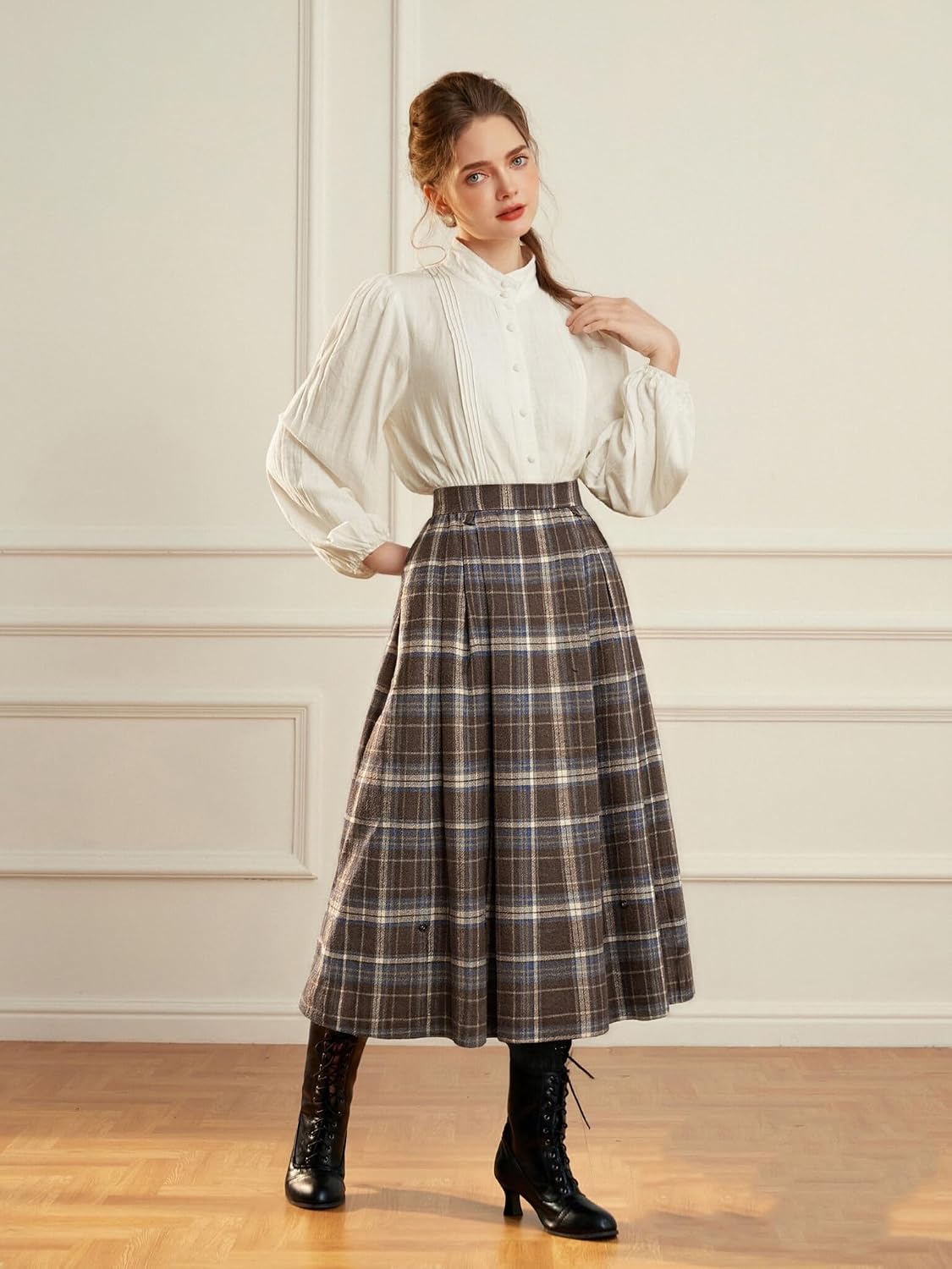 Scarlet Darkness Plaid Skirts for Women High Waist Layered Long Skirt