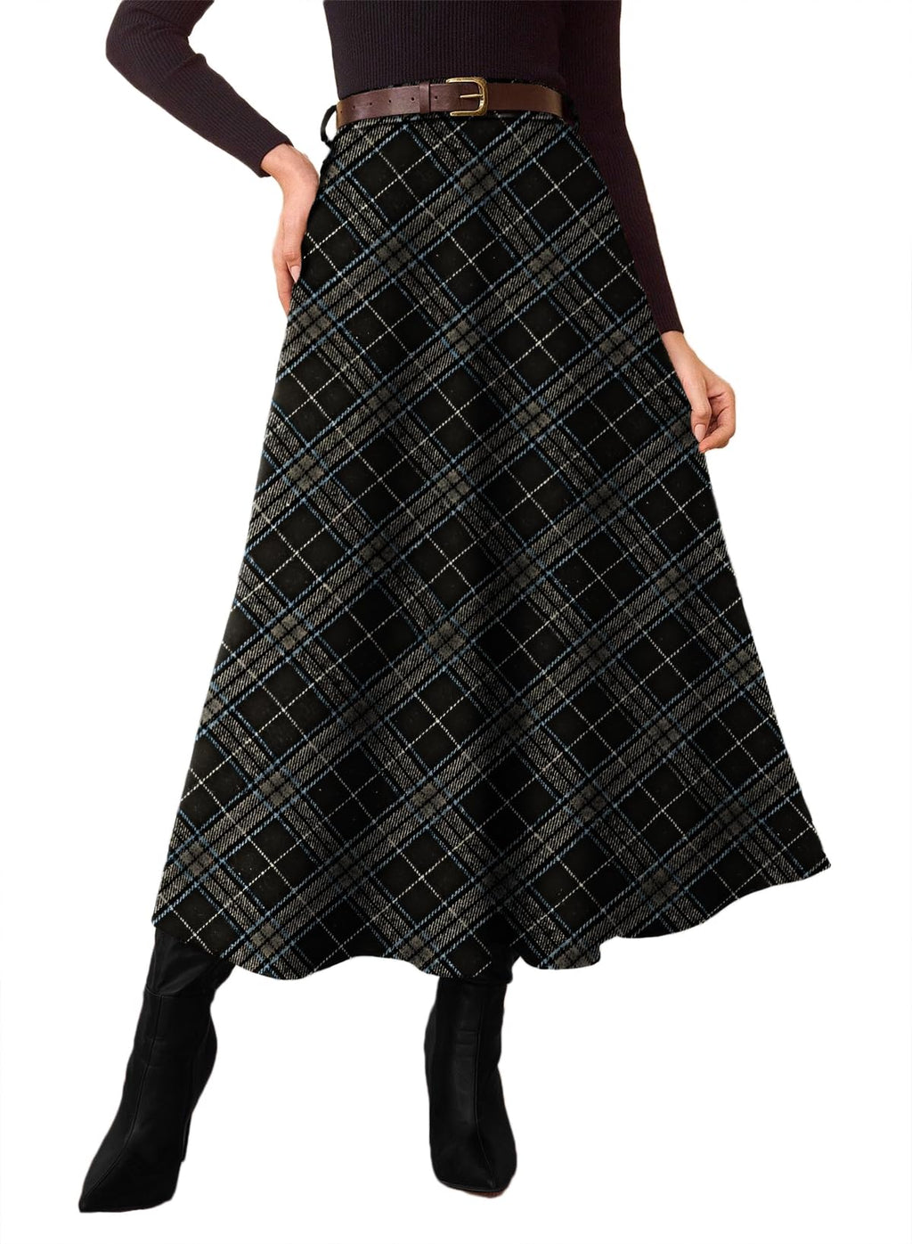 Pink Queen Plaid Skirts for Women A Line High Waist Flared Tartan Skirts