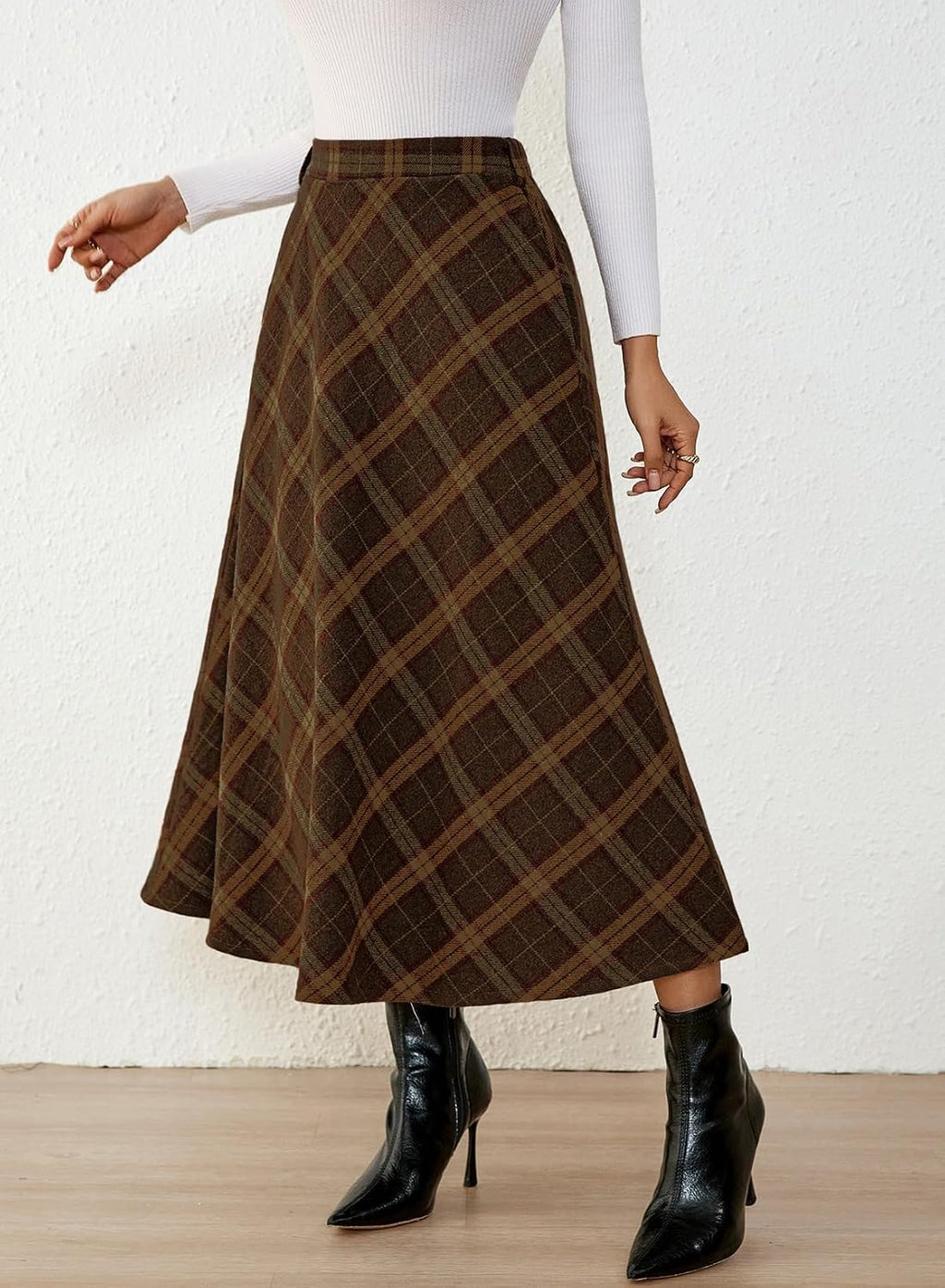 Pink Queen Plaid Skirts for Women A Line High Waist Flared Tartan Skirts