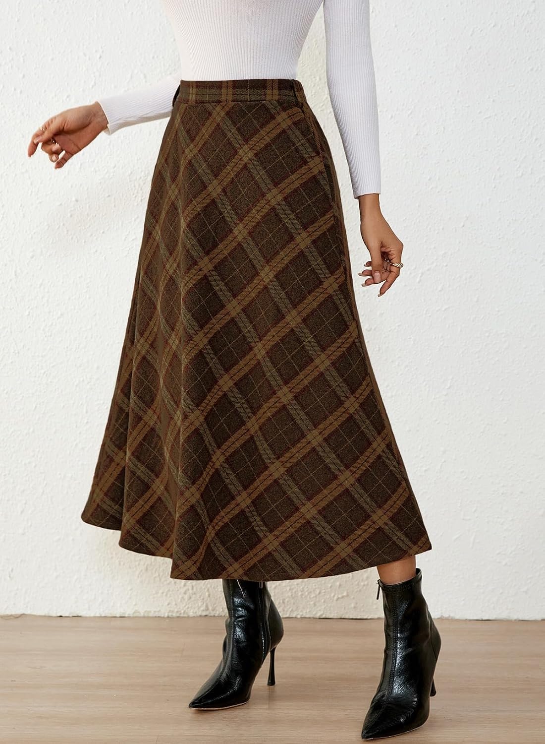 Pink Queen Plaid Skirts for Women A Line High Waist Flared Tartan Skirts