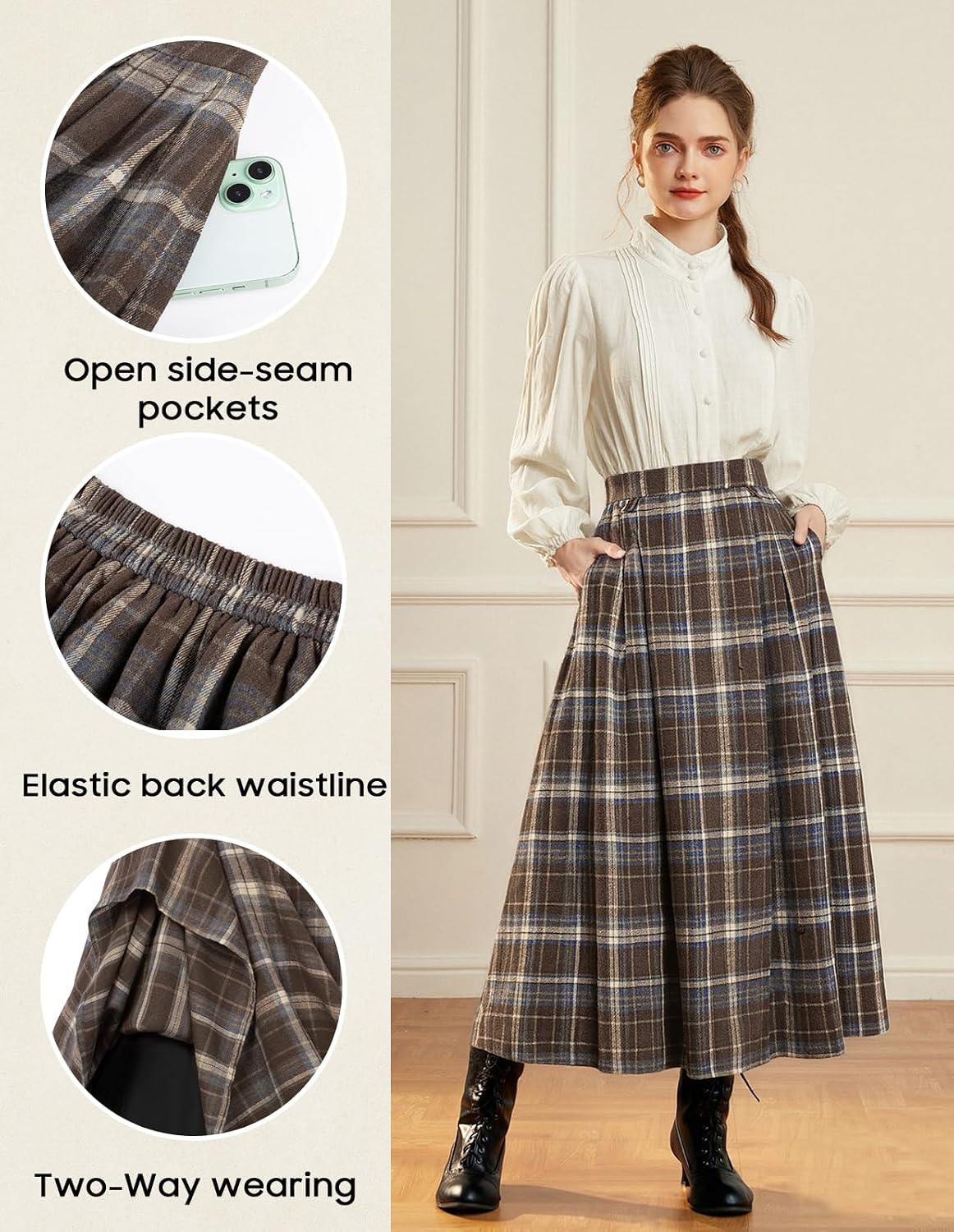 Scarlet Darkness Plaid Skirts for Women High Waist Layered Long Skirt
