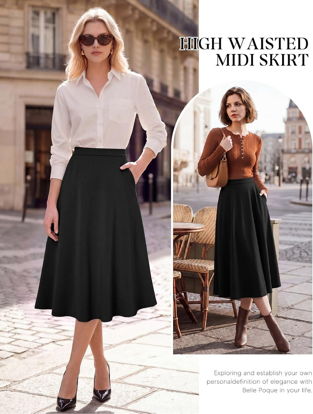 Belle Poque Womens 2026 Fall Winter Vinage High Waisted Midi Skirt