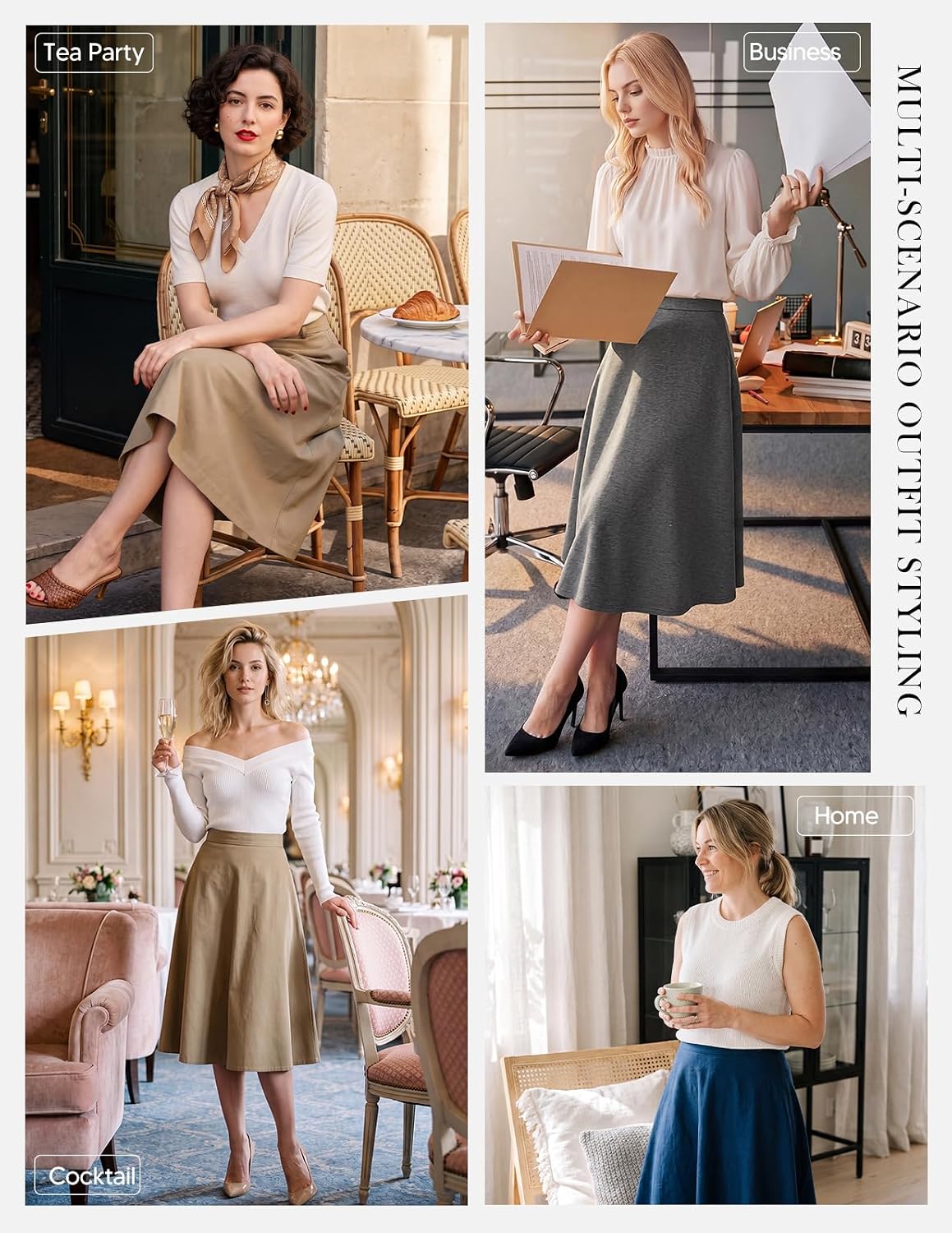 Belle Poque Womens 2026 Fall Winter Vinage High Waisted Midi Skirt