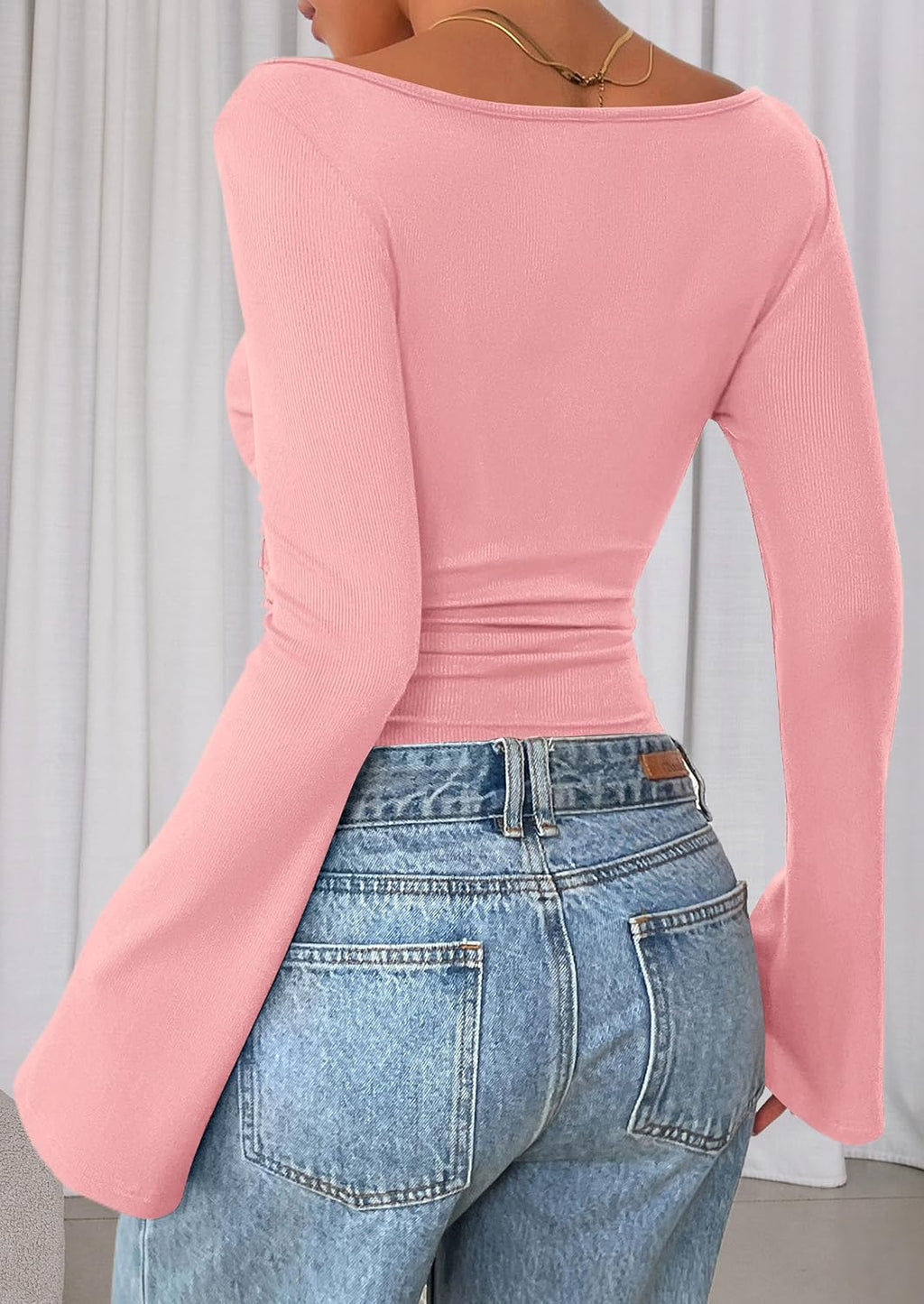 PRETTYGARDEN Womens Bell Long Sleeve Ribbed Knit Tops