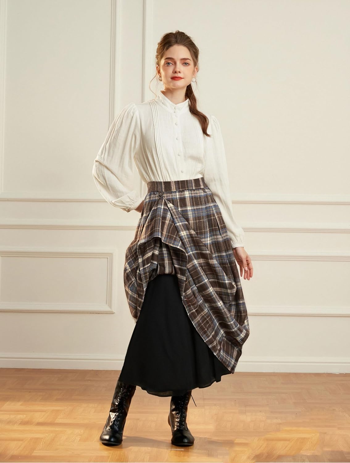 Scarlet Darkness Plaid Skirts for Women High Waist Layered Long Skirt