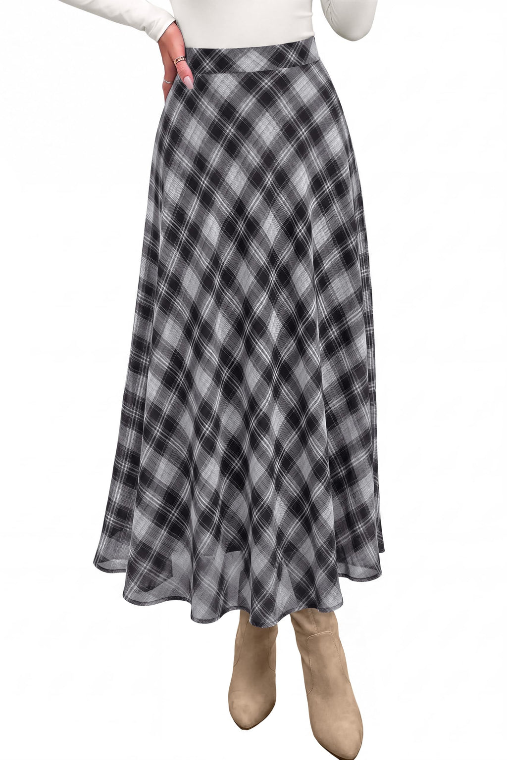 dowerme Casual A-Line Plaid Maxi Skirts for Women Trendy