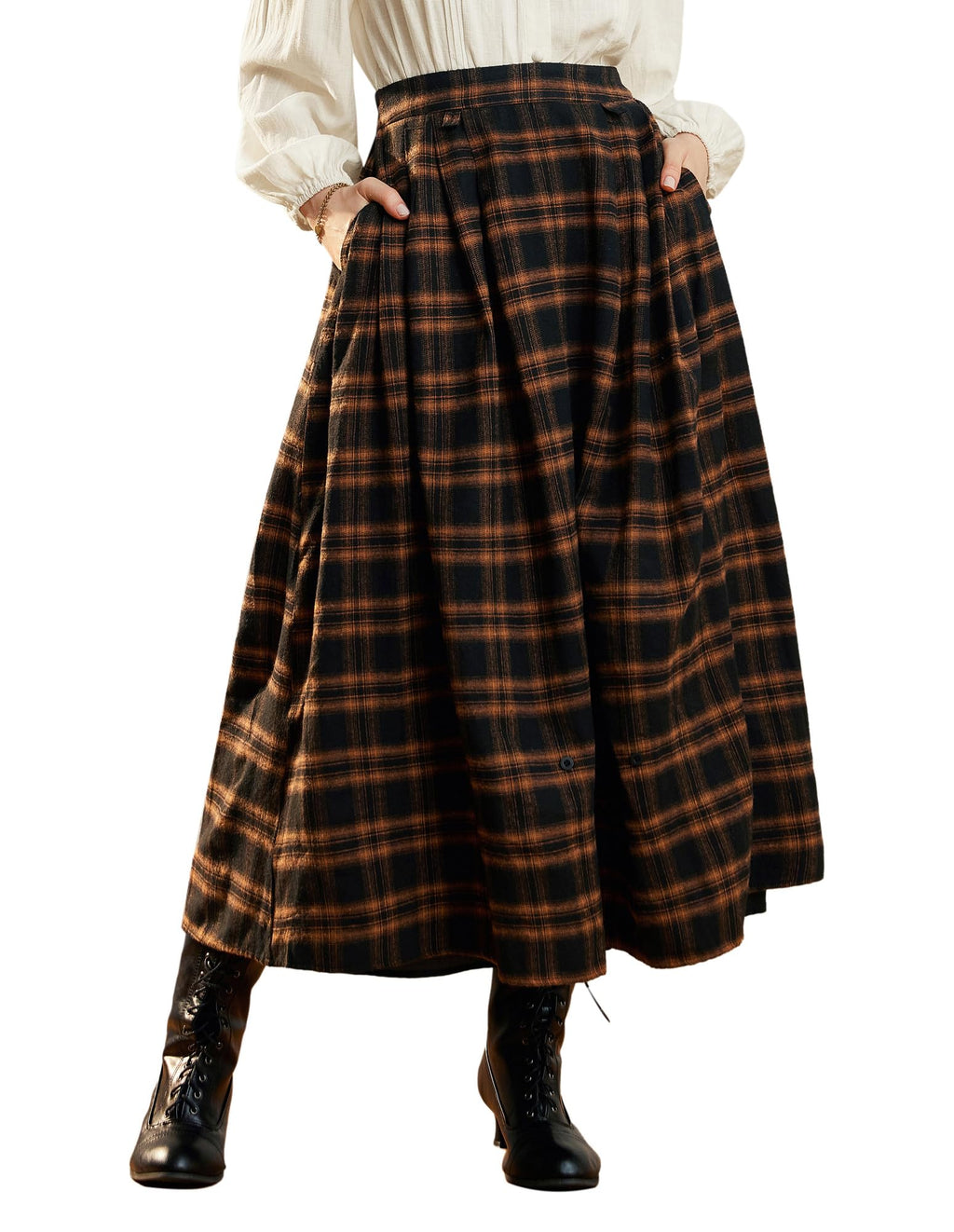Scarlet Darkness Plaid Skirts for Women High Waist Layered Long Skirt