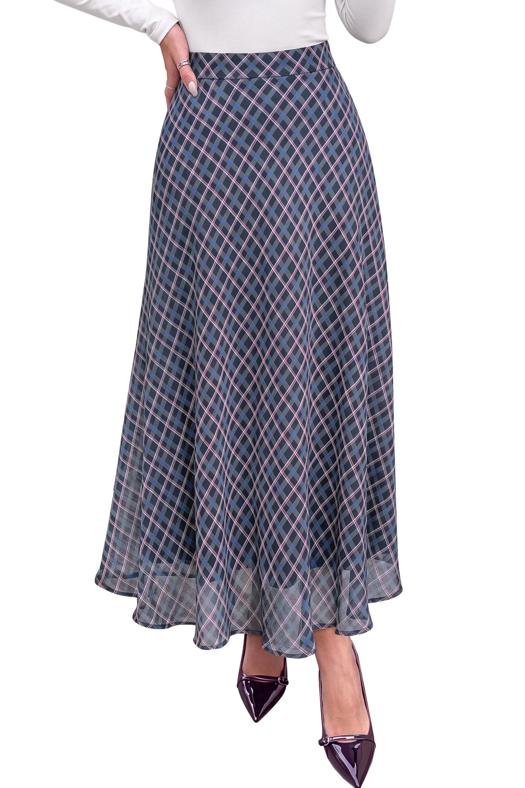 dowerme Casual A-Line Plaid Maxi Skirts for Women Trendy