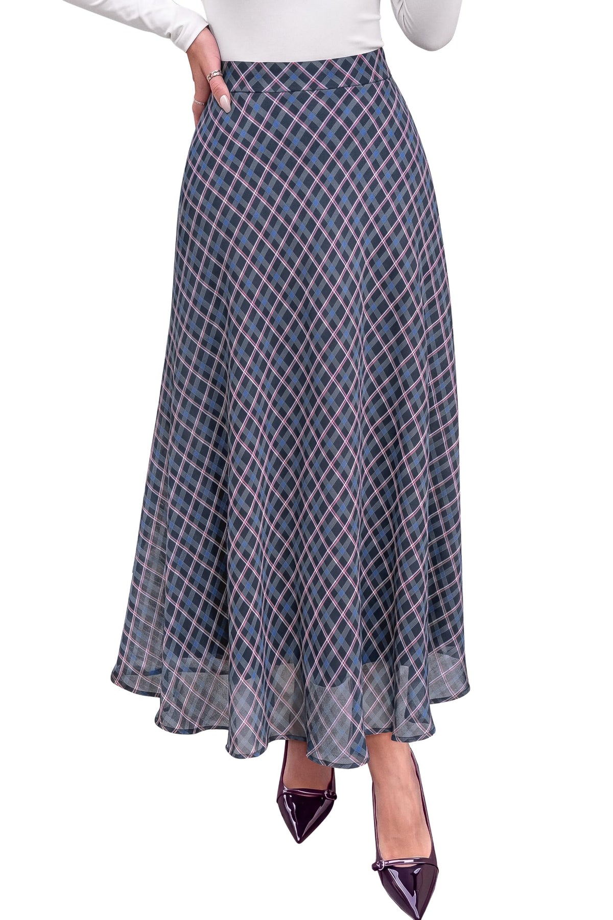 dowerme Casual A-Line Plaid Maxi Skirts for Women Trendy