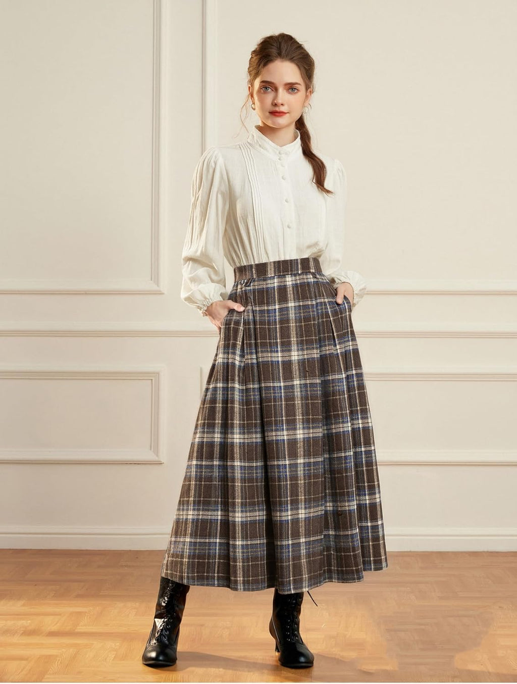 Scarlet Darkness Plaid Skirts for Women High Waist Layered Long Skirt