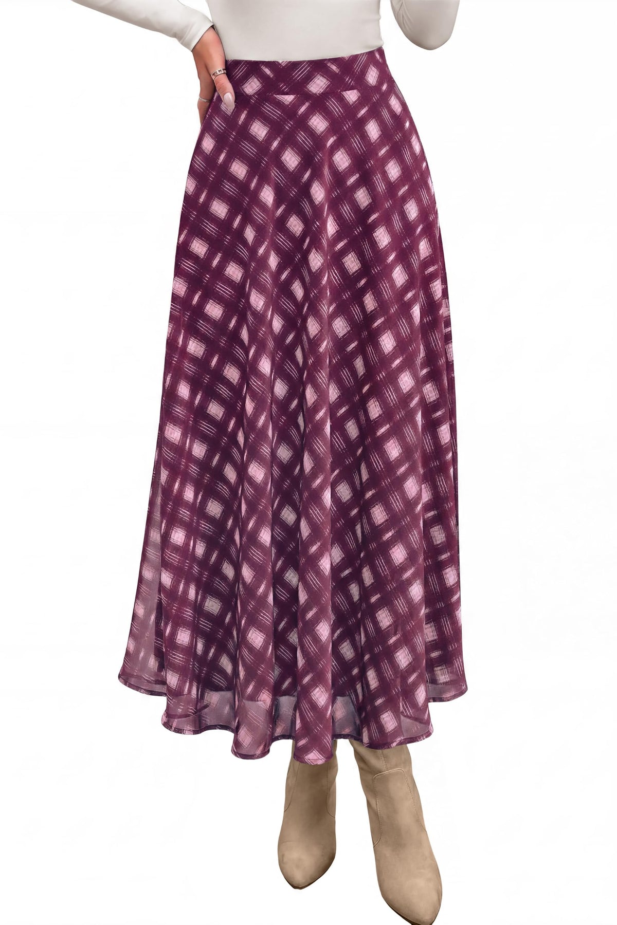 dowerme Casual A-Line Plaid Maxi Skirts for Women Trendy