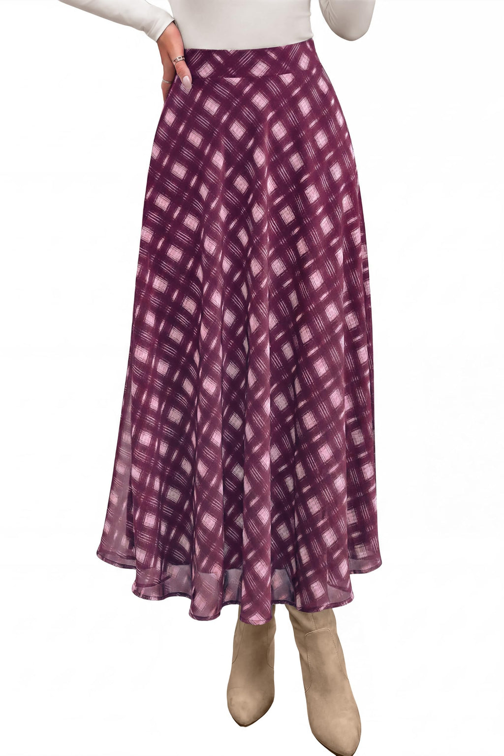 dowerme Casual A-Line Plaid Maxi Skirts for Women Trendy