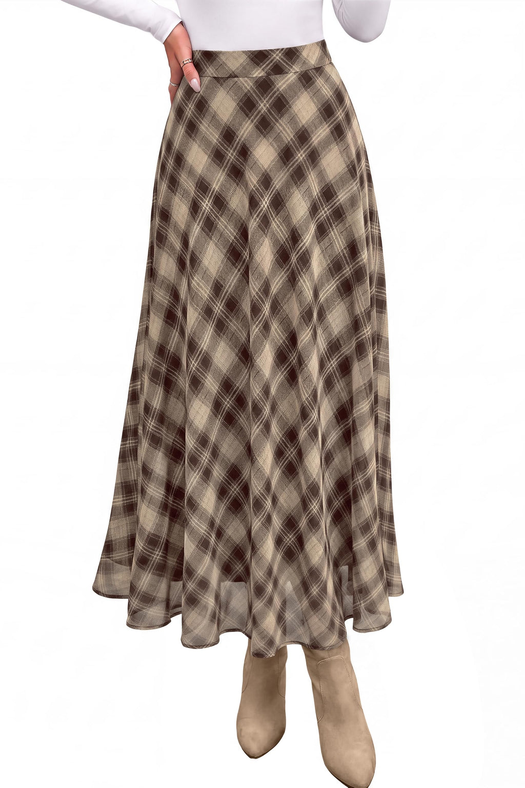 dowerme Casual A-Line Plaid Maxi Skirts for Women Trendy