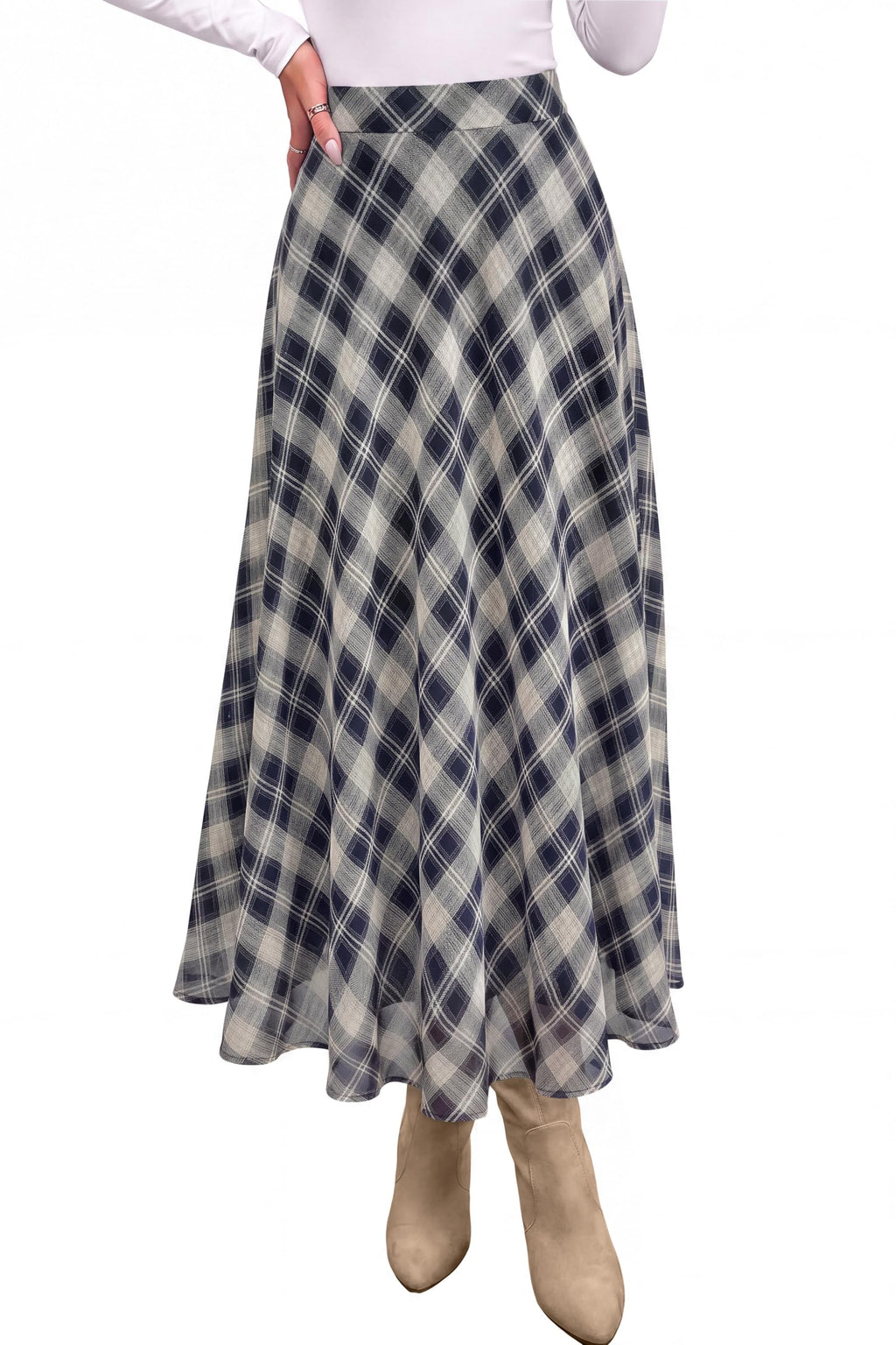 dowerme Casual A-Line Plaid Maxi Skirts for Women Trendy