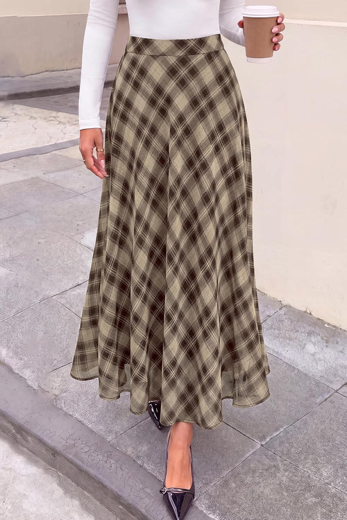 dowerme Casual A-Line Plaid Maxi Skirts for Women Trendy