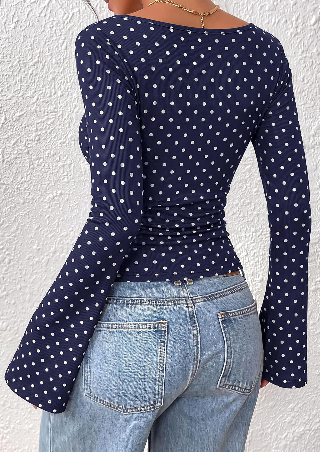 PRETTYGARDEN Womens Bell Long Sleeve Ribbed Knit Tops