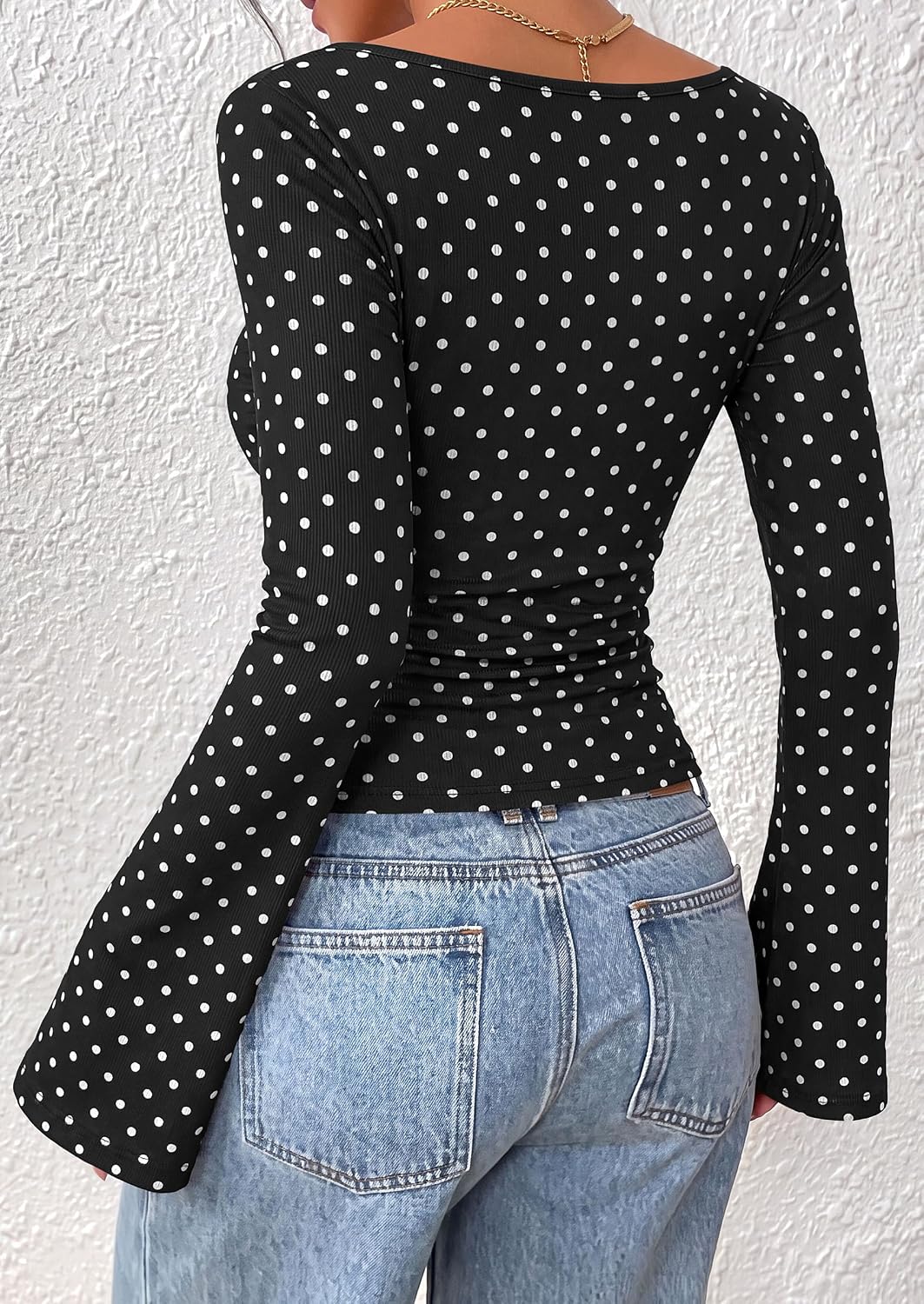 PRETTYGARDEN Womens Bell Long Sleeve Ribbed Knit Tops